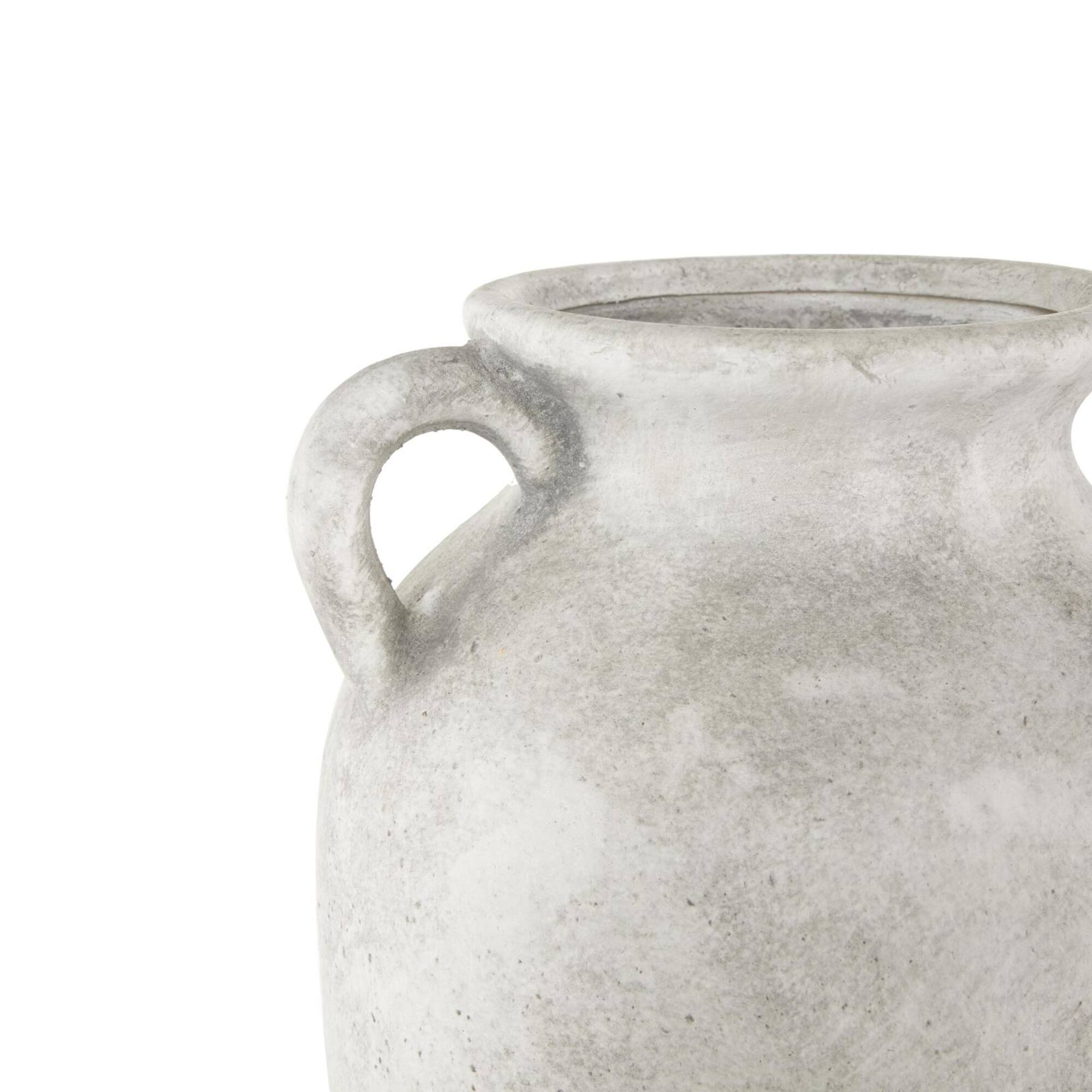20" White Antique Style Textured Ceramic Vase with Handles